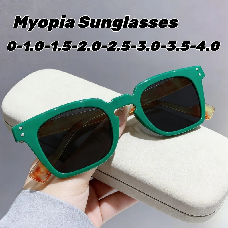 

Retro Square Frame Myopia Sunglasses Minimalist Versatile UV Protection Minus Diopter Eyeglasses Unisex Classic Driving Shades