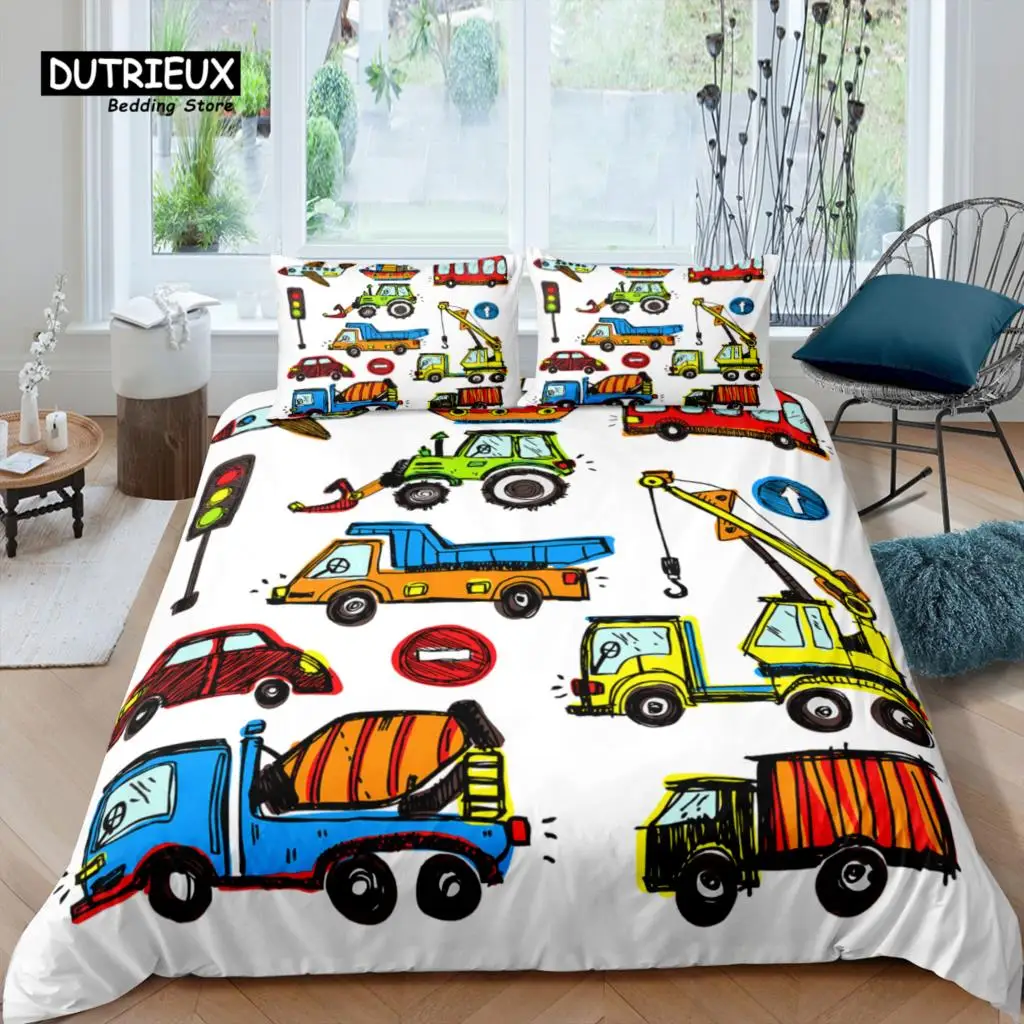 Home Living Luxury 3D Engineering Vehicle Bedding Set Duvet Cover Pillowcase Kids Bedding Set Queen and King EU/US/AU/UK Size