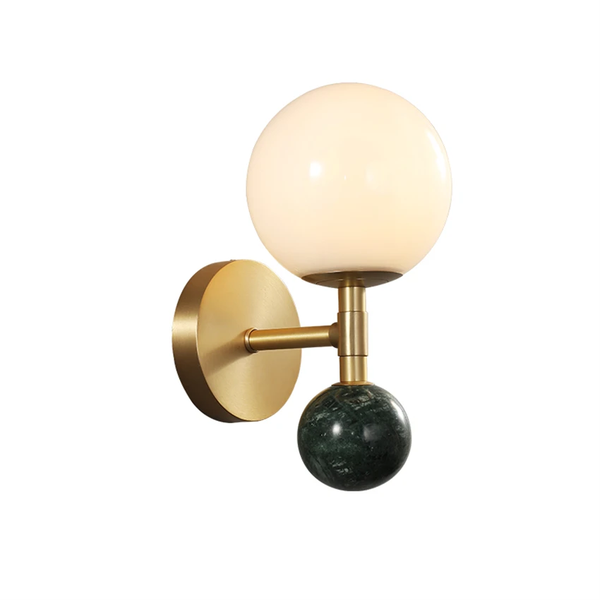 

Modern marble ball wall lamps living room bedroom bedside copper wall sconces lights staircase aisle hotel glass decor fixtures