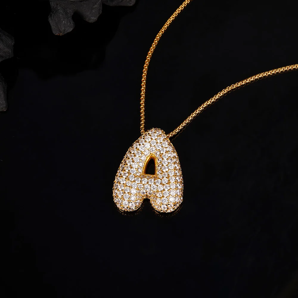 قلادة من الفضة الإسترليني عيار 925 مرصوفة بمويسانيتي، معتمدة من GRA، فقاعة هيب هوب أوروبية وأمريكية مكونة من 26 حرفًا