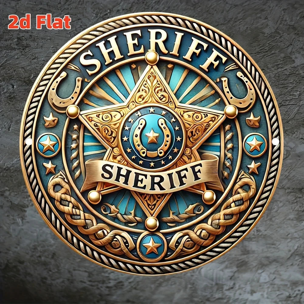 2D Flat, 1pc Vintage Sheriff Badge Round Decorative Plaque - 7.87