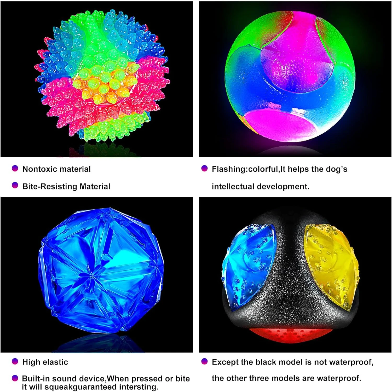 Conjunto interativo de bolas de brinquedo para animais de estimação com luz LED brilhante e estridente – Conjunto de brinquedos perfeito para cães e filhotes – Ideal para tempo de jogo e exer