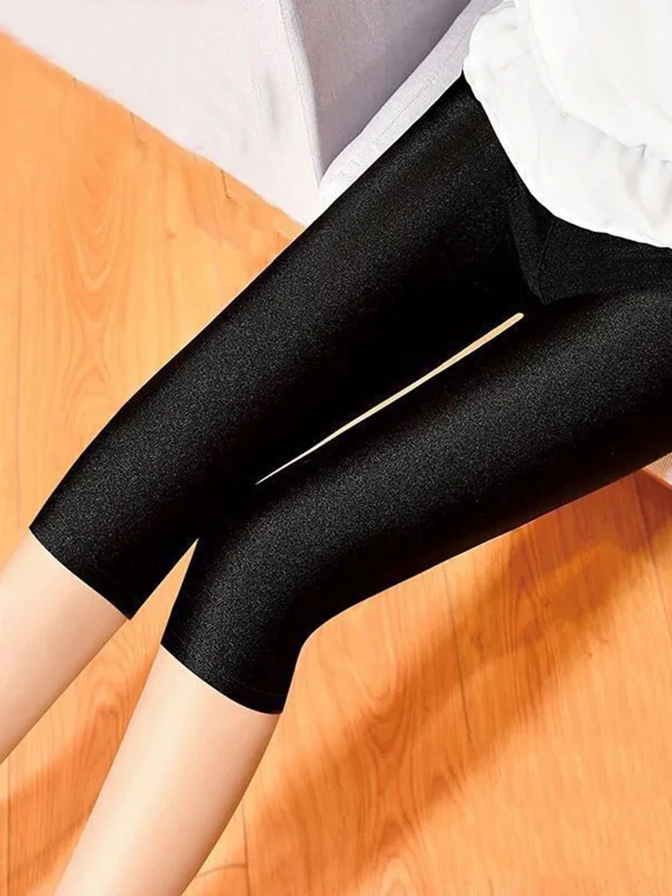 CUHAKCI Fluorescent Color Women Leggings Shiny Leggins Spandex Pants Summer Super Elastic Fitness Capris