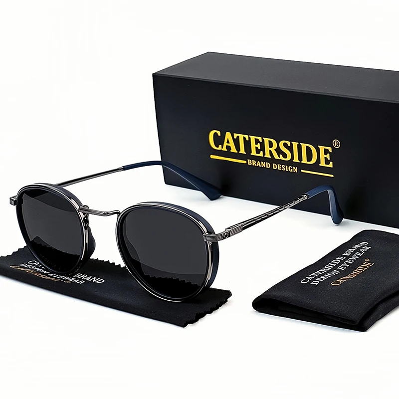 CATERSIDE New Punk Polarized Sunglasses Men Round Metal Frame Sun Glasses Women Fashion Fishing Driving Sports Eyewear UV400