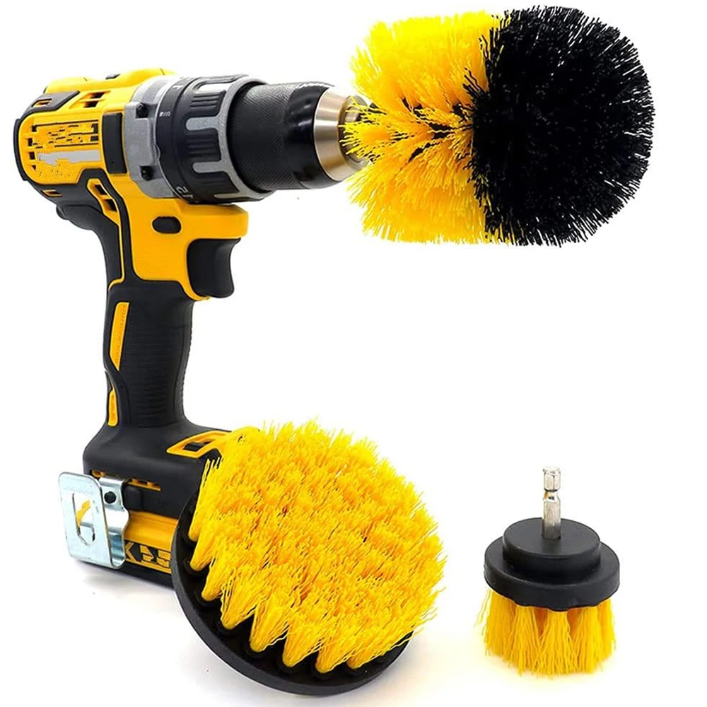 3Pcs Set Electric Scrubber Brush Drill Brush Kit Plastic Round Cleaning Brush For Carpet Glass Car Tires Nylon Brushes 2/3.5/4''