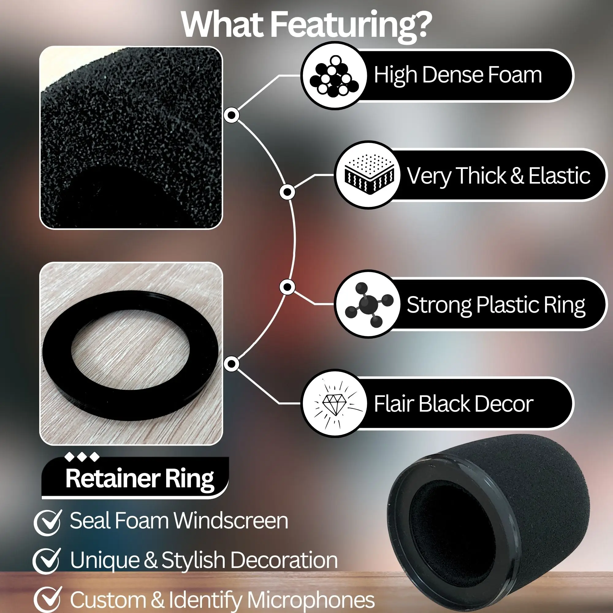 Filtro in schiuma MV7 per Shure MV7/MV7X/MV7i/MV7+ Braccio del braccio del microfono Filtro pop nero Sponage Copertura Anello base Sostituzione del parabrezza