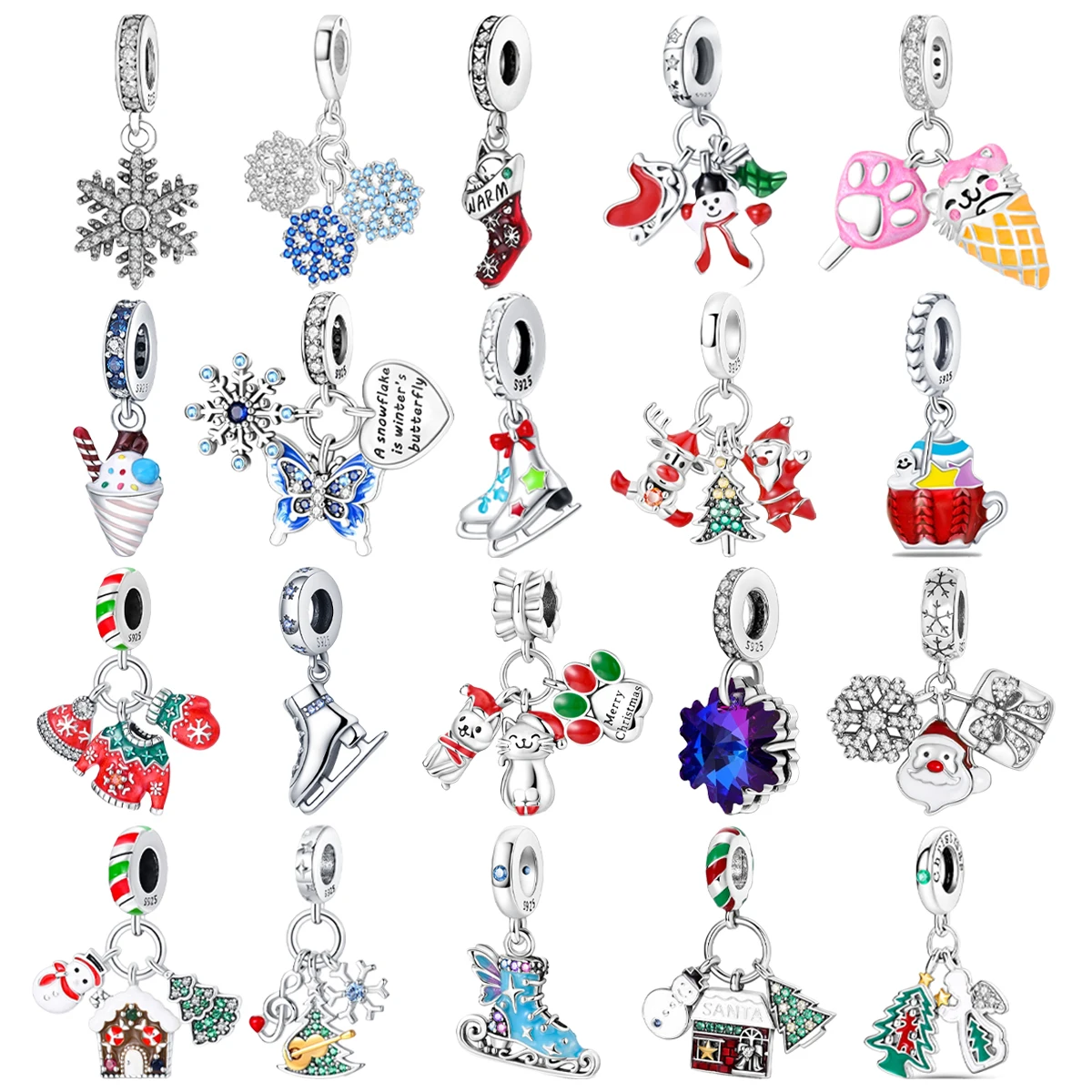 

Original 925 Charms Sterling Silver Snowman Snowflake Skate Ice Cream Pendant for Pandora DIY Bracelet Ladies Jewellery Gift