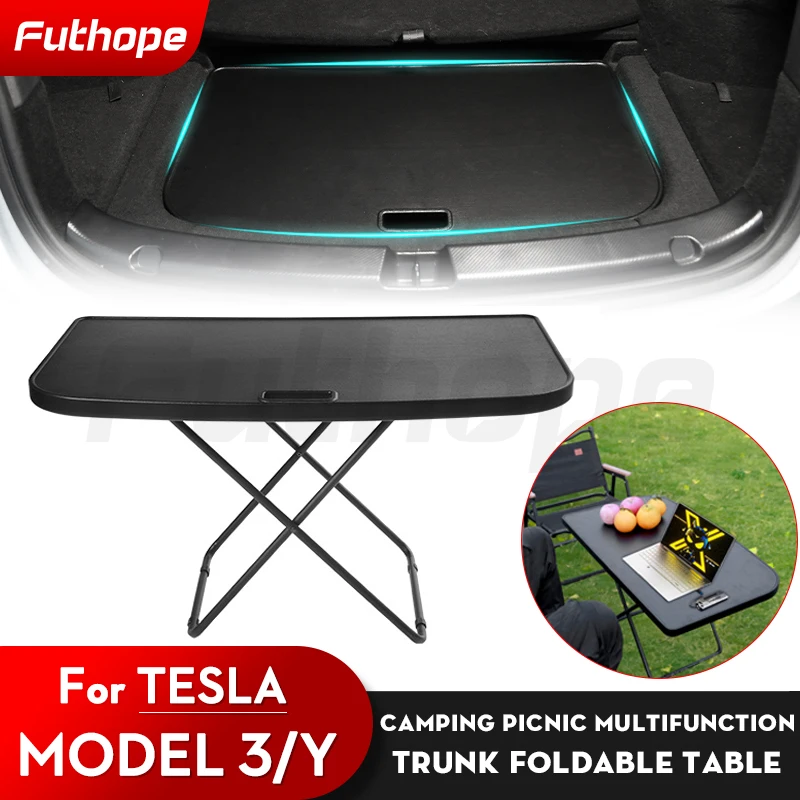 Futope Portable Trunk Picnic Table for Tesla Model 3 Y 2018-2024 Highland Desk Trvael Folding Work Rest Camping Board 