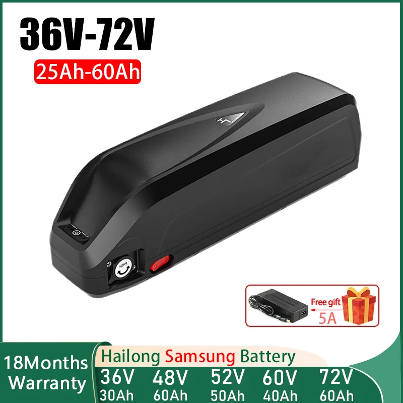 

Hailong 36 48v 52 60 72V Ebike Battery 25 30ah 40AH 50 60Ah Downtube Electric Bicycle Batteria Pack for Bafang 1500W 2000W motor