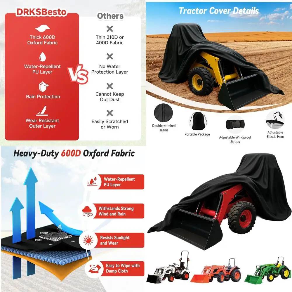 

Heavy-Duty 600D Waterproof Tractor Cover with UV Protection, Dustproof, All-Season Outdoor Use, 189L x 78W x 86H