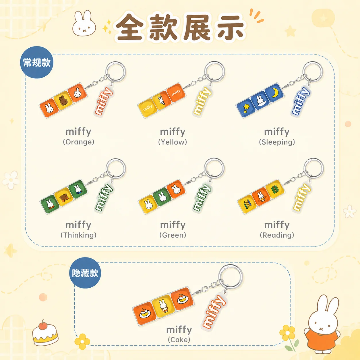Miffy Rabbit Keycap Keychain Pendant, Mystery Blind Box Gift