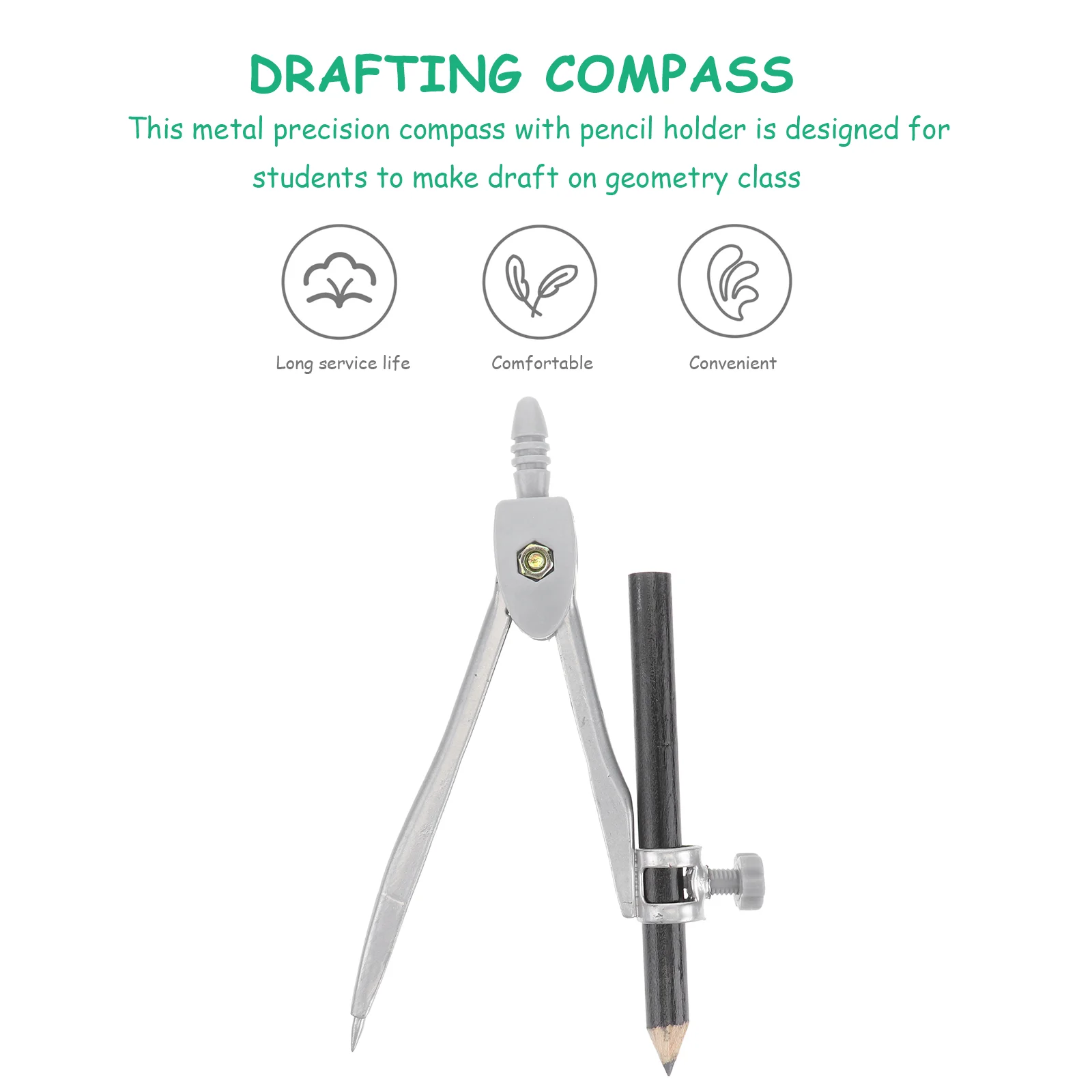 Precision Compass Penholder Professional Drafting for Geometry Metal with Pencil