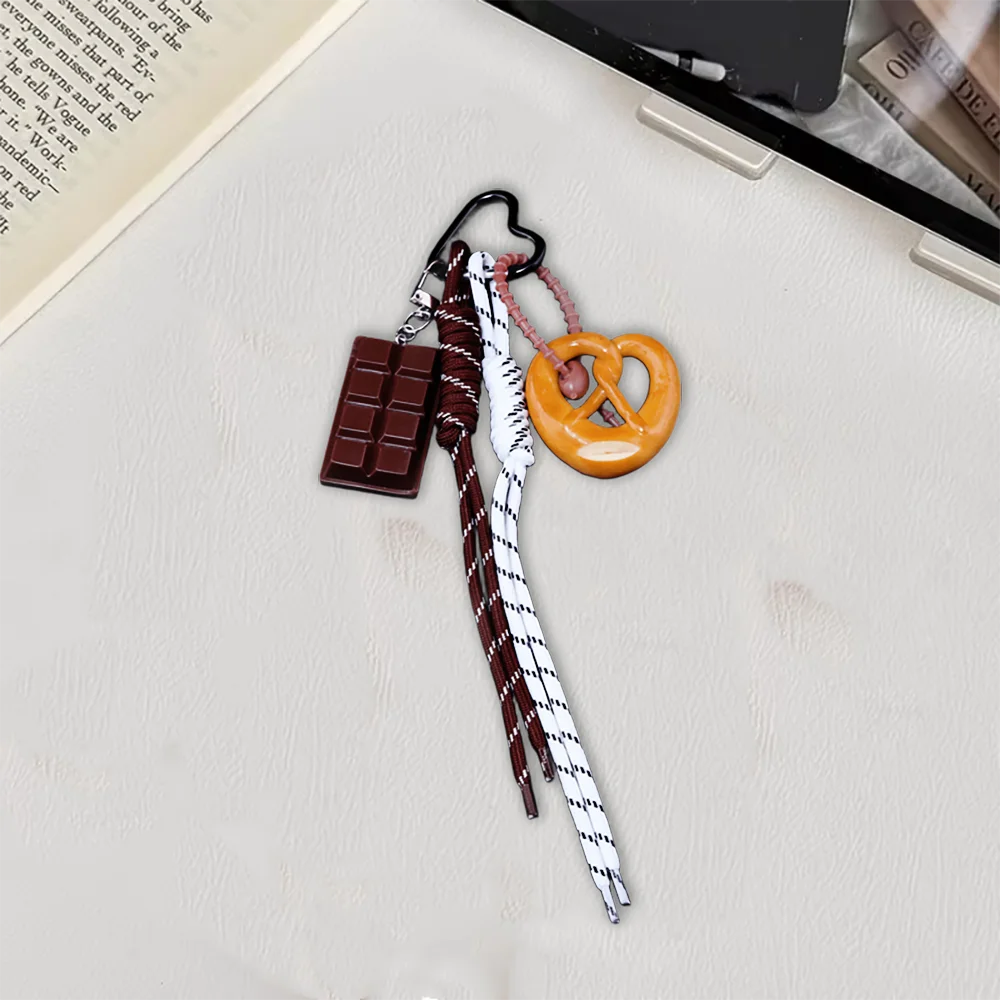 Braided Rope High Grade Bag Charm Keychain Pendant Cute Miu Series Alkaline Water Bread Ins Women Bag Pendant Chocolate Jewelry