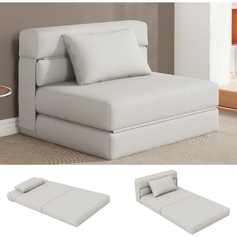 

4 in 1 foldable sofa bed, modern folding sleep chair with back cushion, convertible chair sleeper, beige