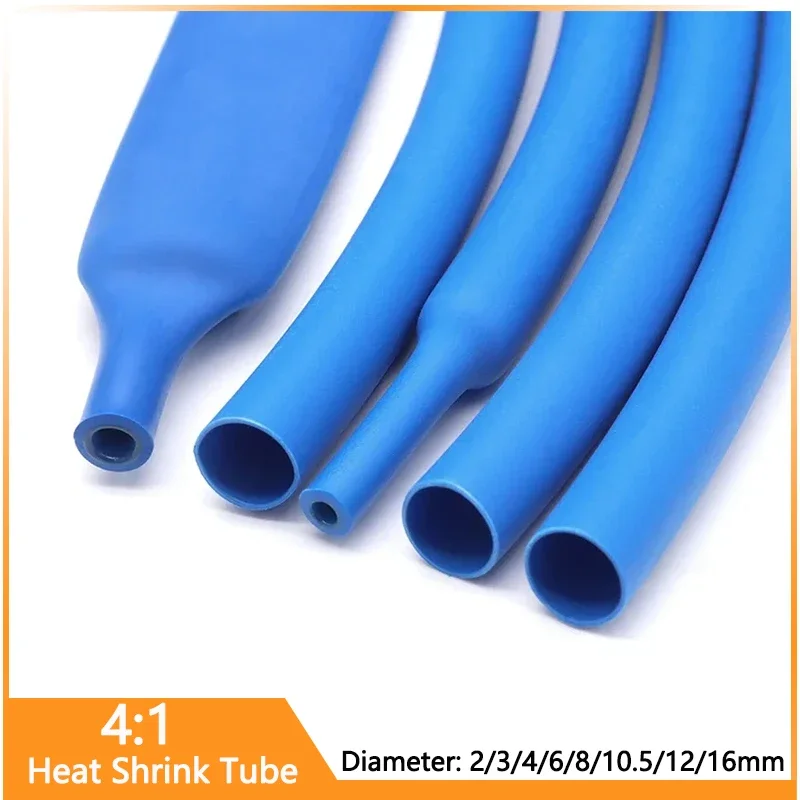 1/5/10M Blue 4:1 Heat Shrink Tube With Glue Diameter2 3 4  6 8 12 16 mm Thermoretractile Heat Shrinkable Tubing Dual Wall Tubing