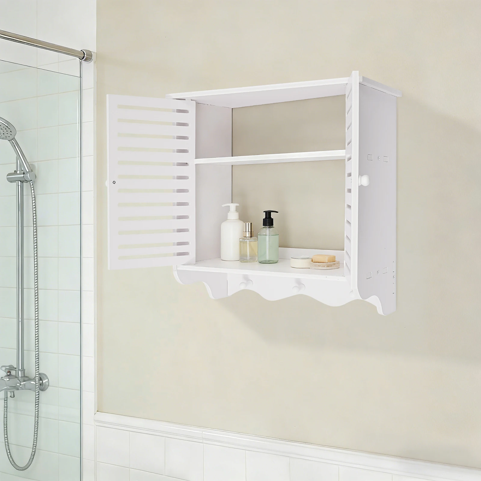 2-stöckiger Badezimmerschrank, wandmontierter Küchenschrank, weißer Wandschrank, hängende Schränke für Badezimmer und Küche – Detail 5