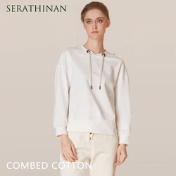 K1827L 95% combed cotton Autumn and winter new luxury women's long-sleeved sweatshirt color-blocked pullover top Clothing