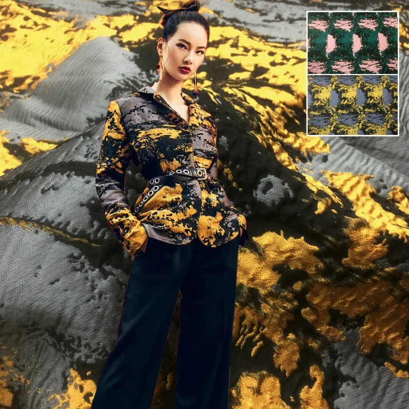 Yarn dyed jacquard fabric graffiti dress trench coat diy suit clothing European brand fashion design for sewing wholesale cloth