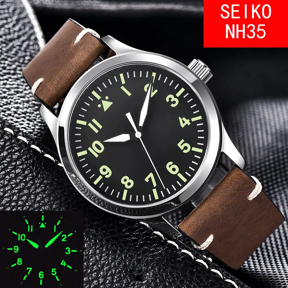 

42mm Corgeut Mechanical Custom Sterile Dial Sapphire Glass NH35 Automatic Military Men's Watch Sports Design Leather