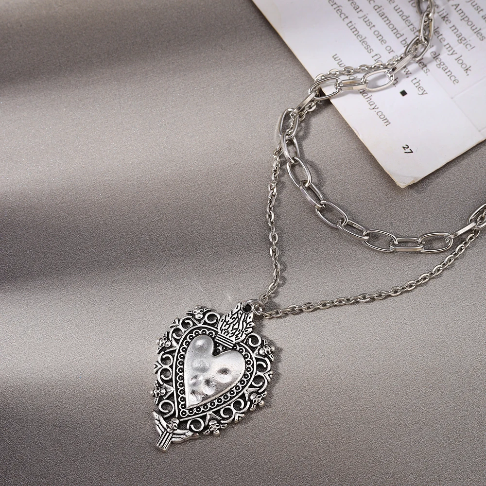 Aihua Y2K Vintage Herz Anhänger Halskette für Damen Herren Charm Halskette Grunge Punk Modeschmuck ﻿ Halsband Halskette Unisex – Detail 4