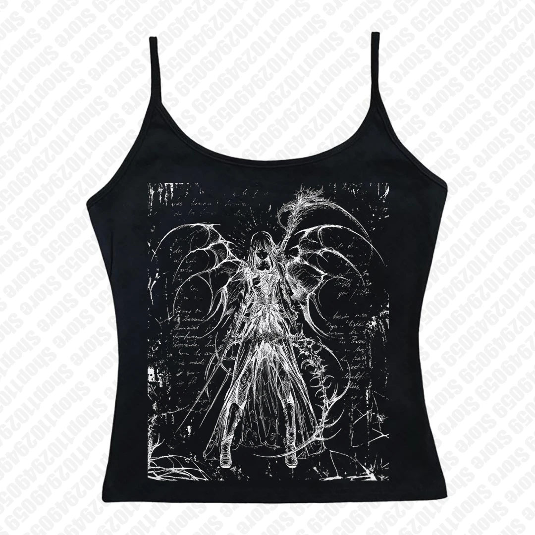 Y2k Clothes Gothic shirt Print 90s Emo Punk Figure Graphics Top Grunge Crop Top Vintage Women Corset Camisole Tank Top Baby Tees