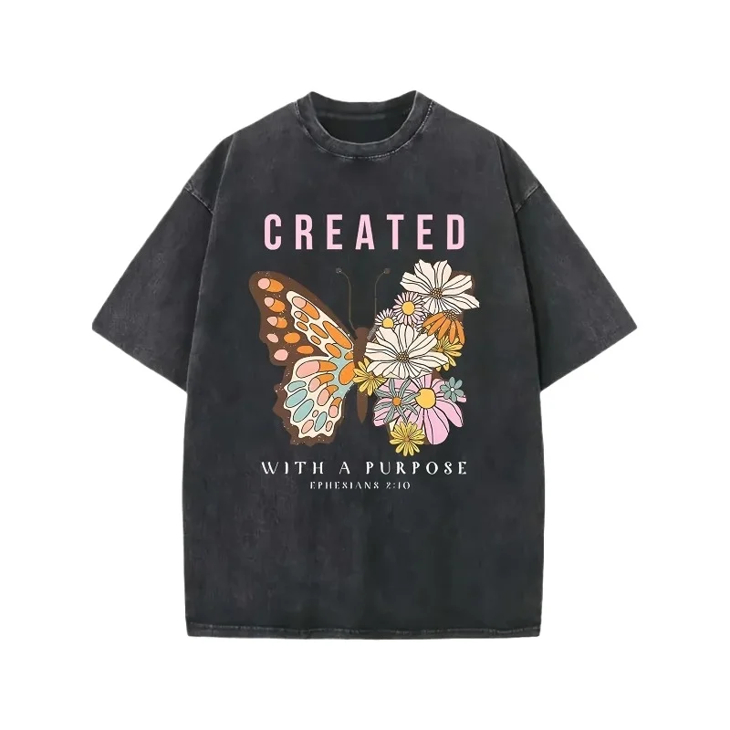 

Created With A Purpose Christian T Shirt Bible Verse Ephesians 2 10 Faith Graphic Tee Butterfly Floral Religious Gift