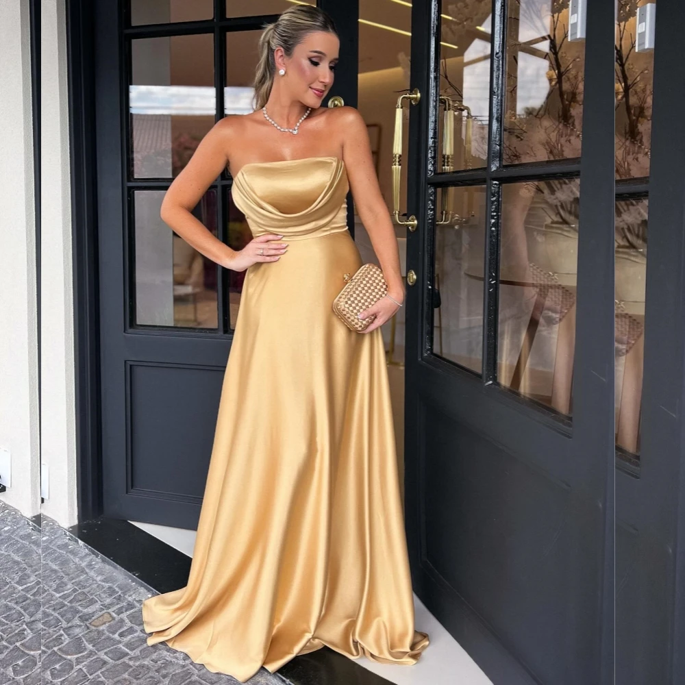 

Satin Draped Pleat Homecoming Ball Gown Strapless Bespoke Occasion Long Dresses