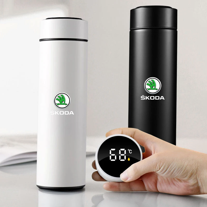 

500 мл Автомобильная эмблема из нержавеющей стали умная термостойкая чашка кофейная чашка для Skoda Octavia A5 A7 Fabia 1 Superb Kamiq Rapid Yeti