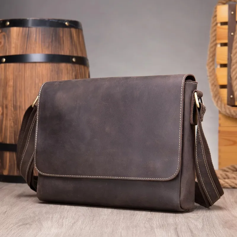 

Leather Men's Shoulder Bag Casual Small Crossbody Bag Handmade Vintage Genuine Leather Cowhide Crossbody Bag