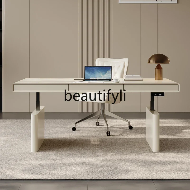 

Italian minimalist electric intelligent lifting solid wood desk desk light luxury computer desk