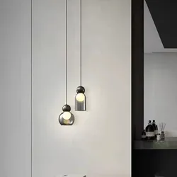 Modern Gray Clear Glass Pendant Lights Brass Bedroom Bedside Dining Room Bar Hanging Lamp E27 Bulb Wire Adjustable Drop Shipping