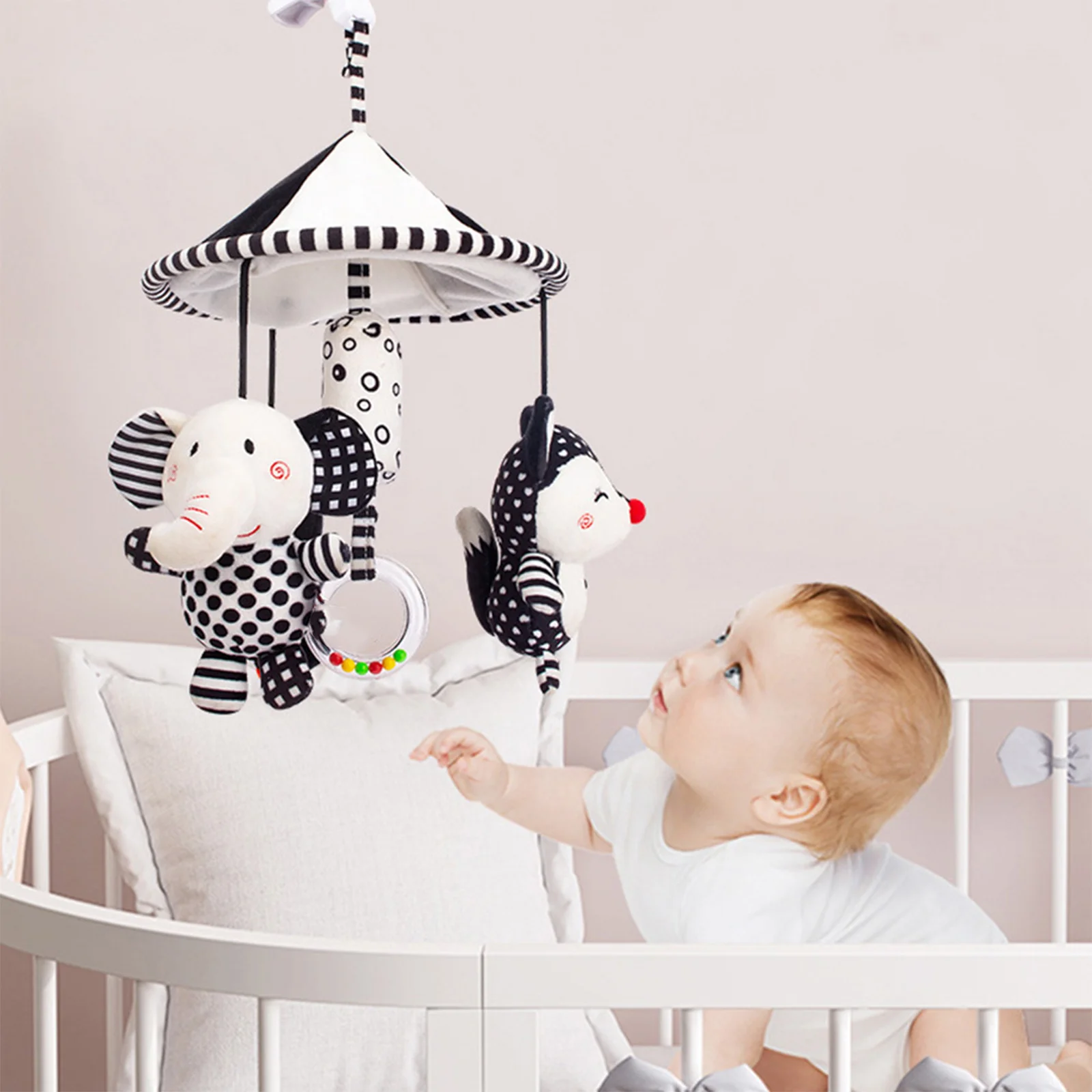 Adorable Elephant Shape Hanging Rattle for Baby Crib - Premium PP Cotton Lightweight Infant Bed Pendant with Soothing Design to