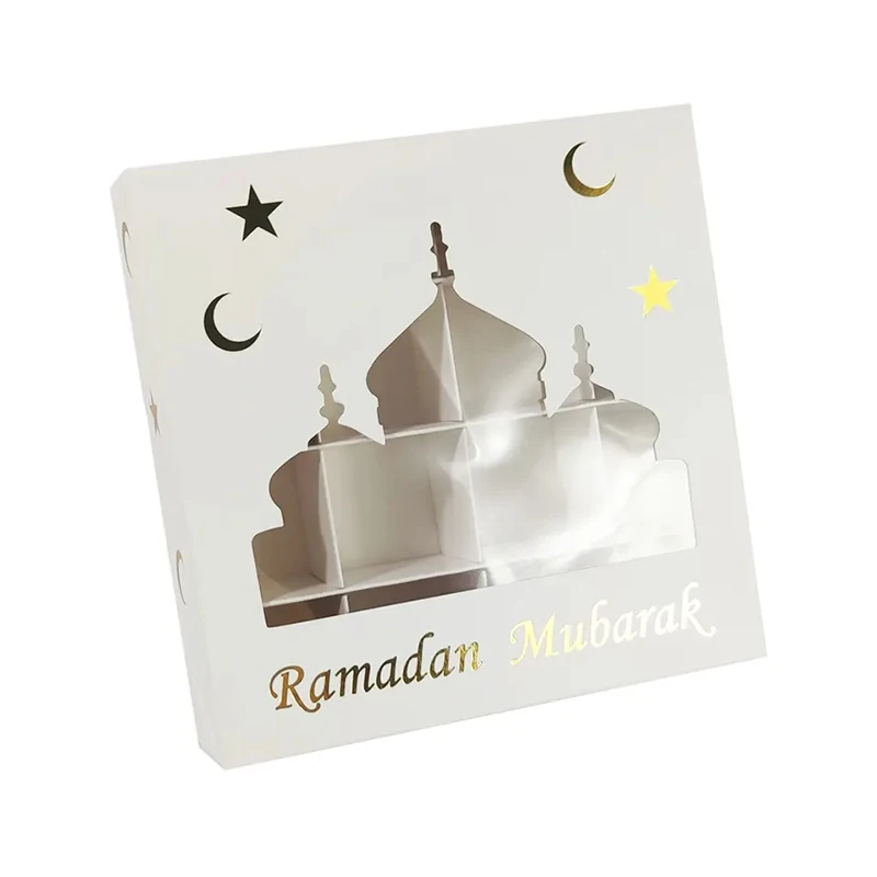 1/3/5pcs Eid Theme DIY Candy Box Set 16Girds Chocolate Packaging Gold  White Ramadan Gifting Box for Happy Eid Party Decor