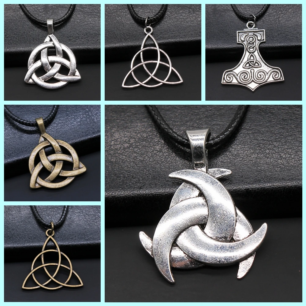 Triquetra Knot Amulet Religious Irish Knot Pendant Necklaces Triquetra Scandinavian Circle Trinity Statement Jewelry For Men