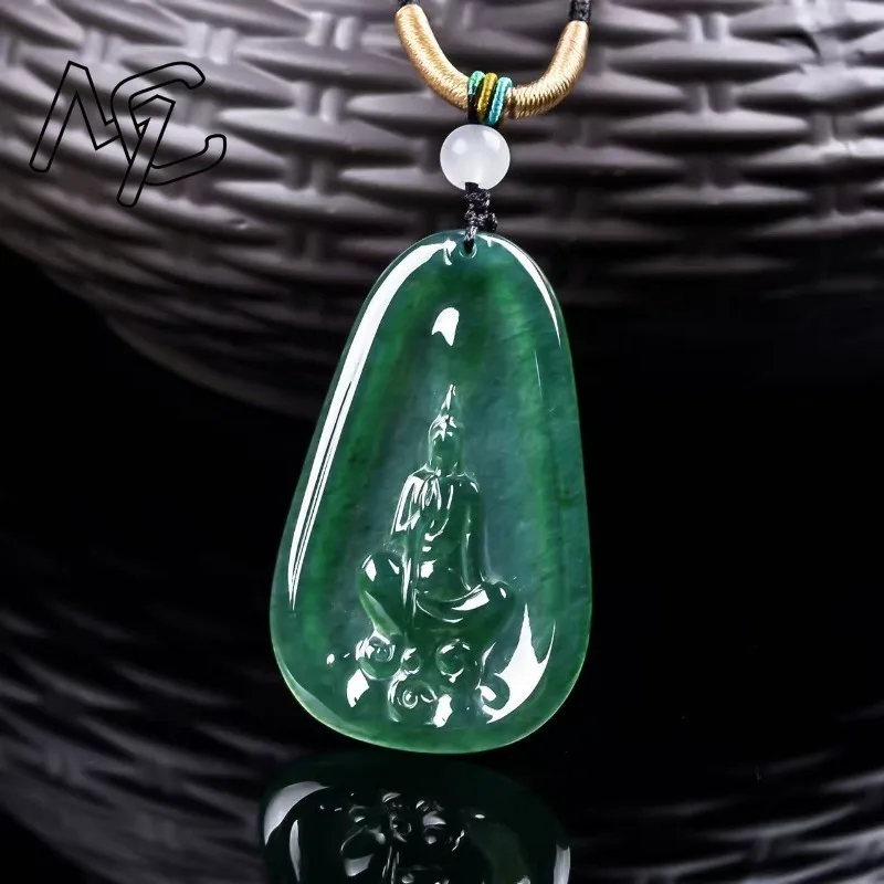 Natural Real Emerald Blue Water Buddha Pendant New Myanmar Jadeite Necklace Jewelry Charm Designer Luxury Women Certificate