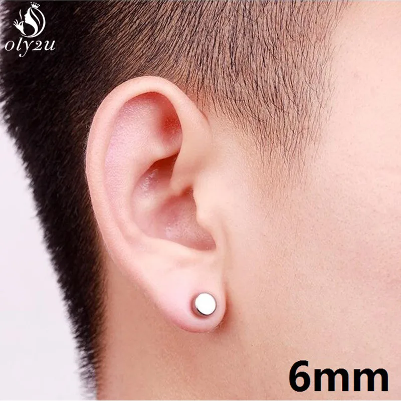 1Pc Punk Titanium Steel Men Strong Magnet Magnetic Ear Stud Non Piercing Earrings Fake Earring Gift for Boyfriend Lover Jewelry view 3