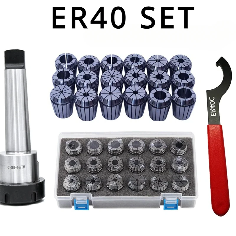 

ER40 Spring Clamps 24PCS MTA/MT4 MT3 MT2 ER40 MTB ER40 Wrench 1PCS Collet Chuck Morse Holder Cone for CNC Milling Lathe Tool