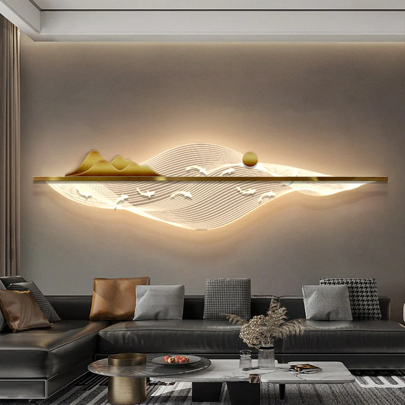 Sofa-Hintergrundwand, dekorative Malerei, Wohnzimmer-High-End-Wandlampe, horizontale Version mit LED-Atmosphäre