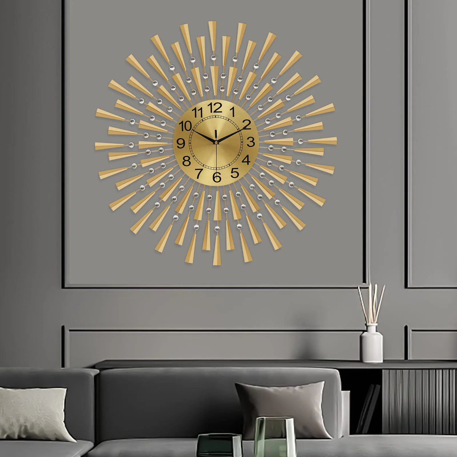 Large Wall Clocks for Living Room Decor Modern Gold Silent Wall Clock Battery Operated Non-Ticking for Bedroom Kitchen Office