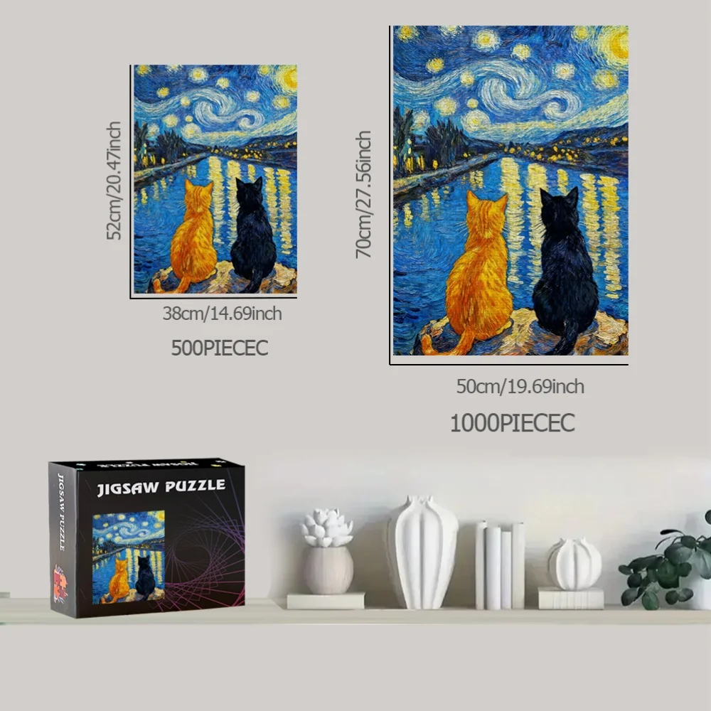 500 قطعة/1000 قطعة لعبة أحجية الصور المقطوعة - ألغاز لعيد الميلاد، الهالوين، عيد الميلاد، عيد الشكر، عيد الفصح، ليلة النجوم، فان جوخ، C