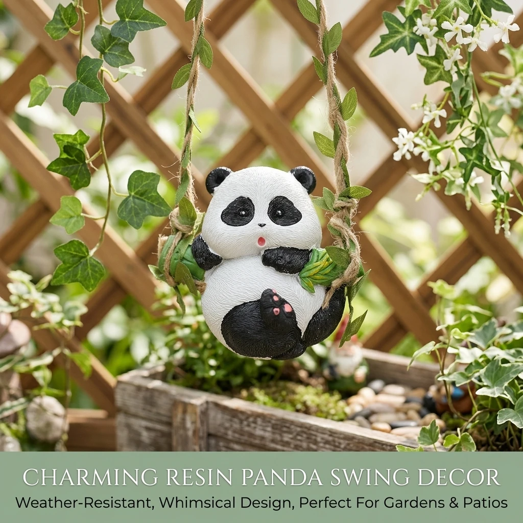 Garden Hanging Statue Outdoor Courtyard Decor for Gardening Lovers Resin Swing Bunny Panda Animal Figurine Yard Art Ornament