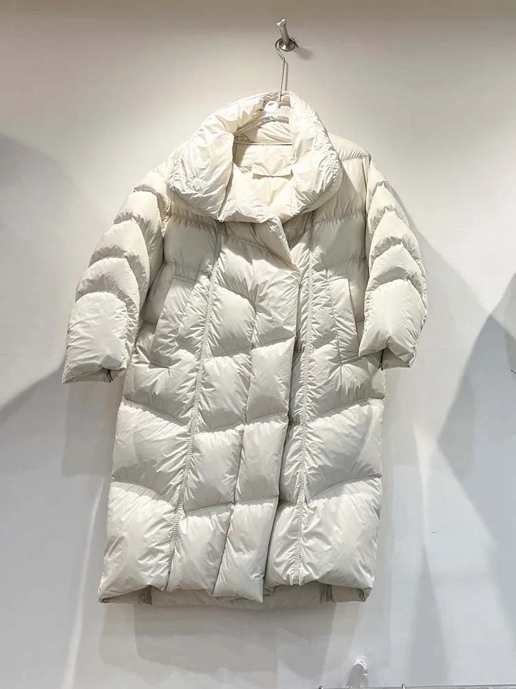 Oversize gola alta para baixo jaqueta para mulher 2026 preto longo puffer casaco grosso quente de alta qualidade outerwear bege INKEO DJ625