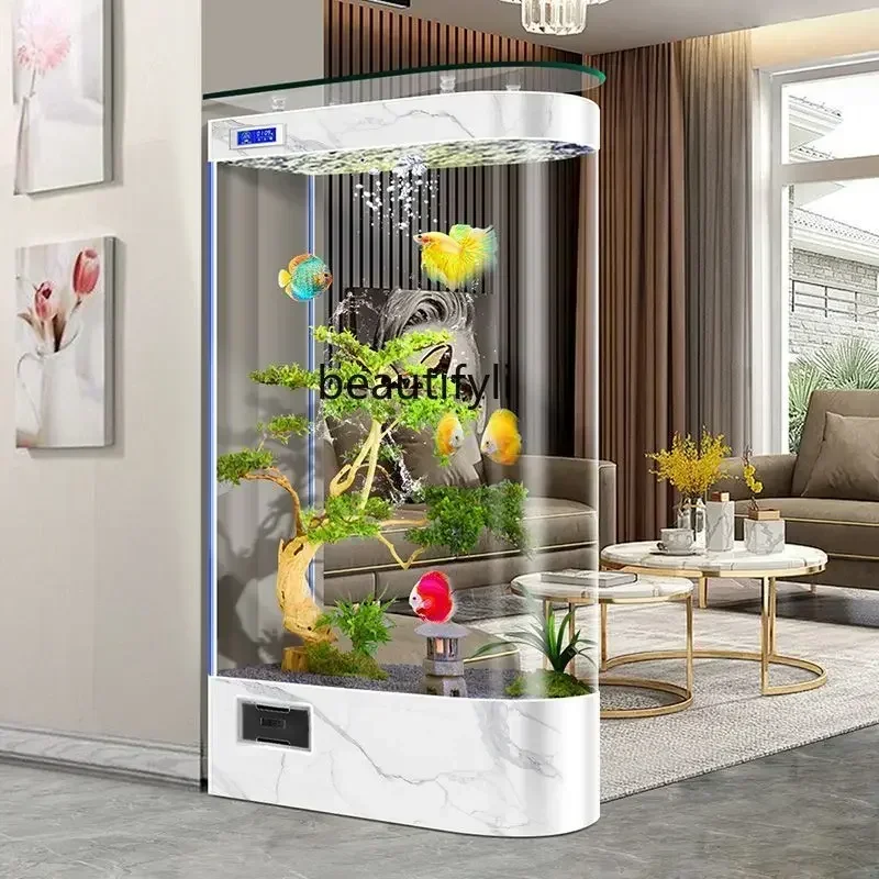 Fish tank living room small aquarium water-free ecological glass goldfish tank floor screen