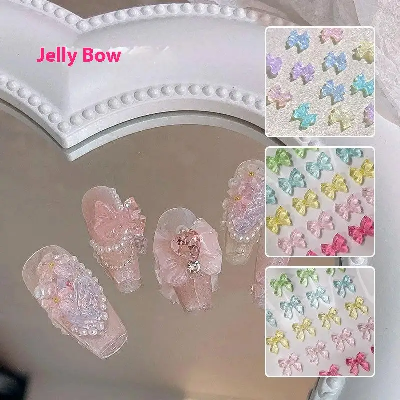 50 pçs gelo transparente fitas francesas resina colorida bowknot charme gravata borboleta jóias decorações da arte do prego ferramentas de manicure acessórios