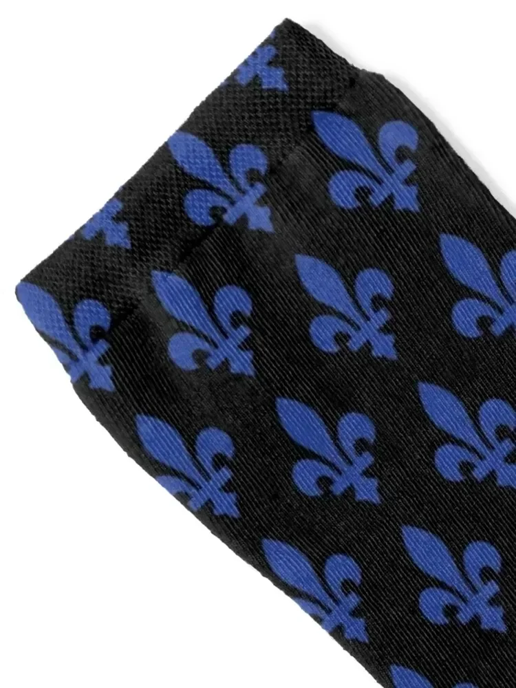 Lily Flower Pattern Fleur de Lys du Québec Blue and Black Socks heated funny gift custom sports anti-slip Socks Ladies Men's