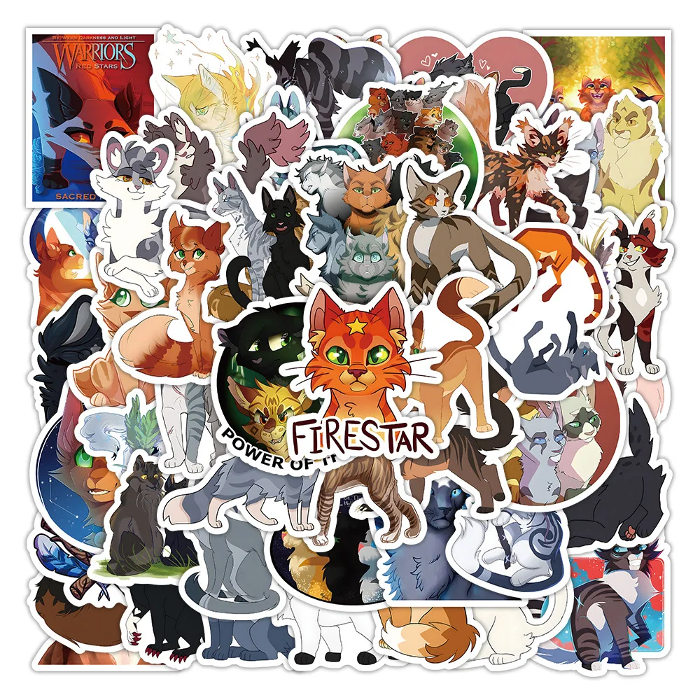 50pcs Anime Cat Warrior Figure Doodle Sticker Toy DIY Luggage Laptop Skateboard Motorcycle Bicycle Decorative Sticker