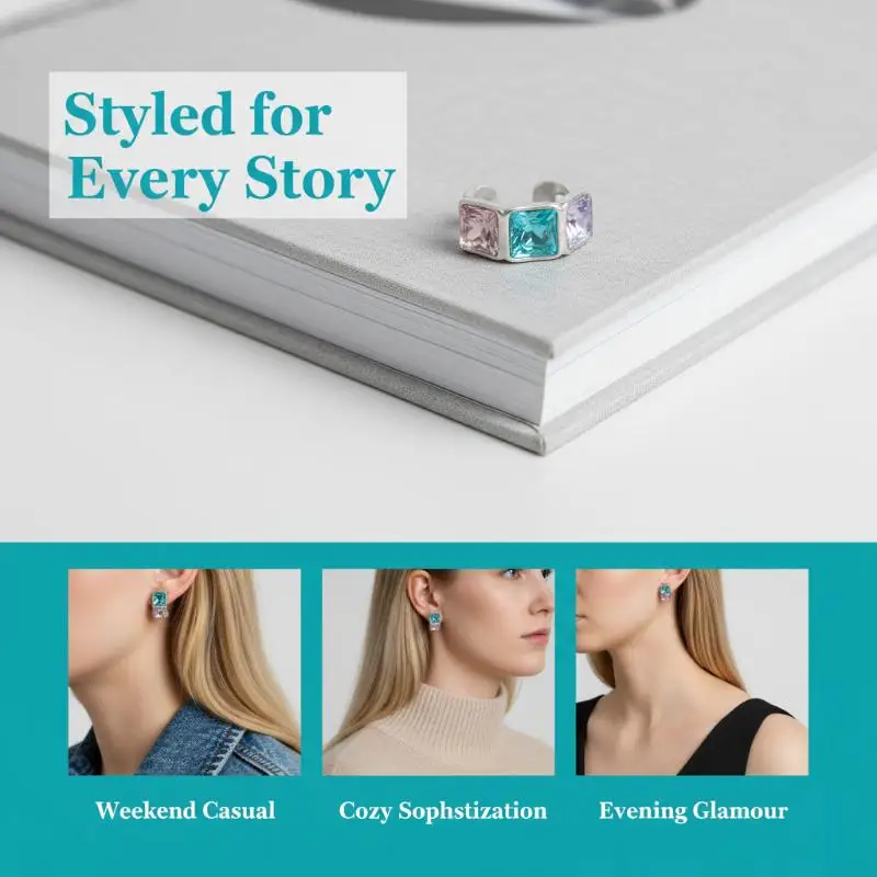 Light Luxury Colorful Acrylic Diamond Clip Earrings For Women Trendy C-shaped Geometric Fake Piercing Ear Cuff Jewelry Accessor