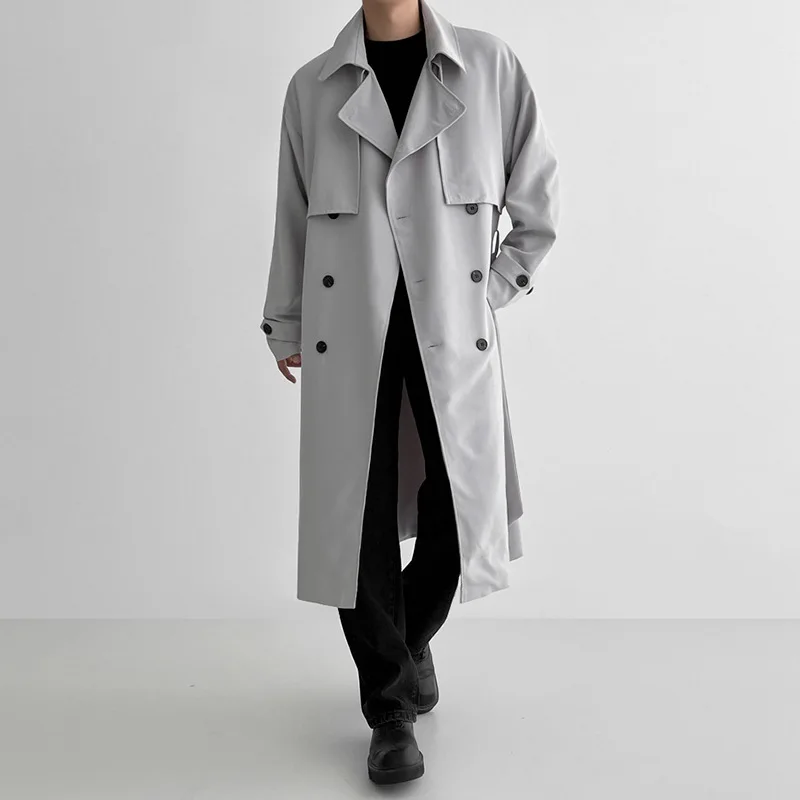 Autumn Trench Coat Men Double Loose Trendy Handsome Windbreaker Casual Outdoor Coat