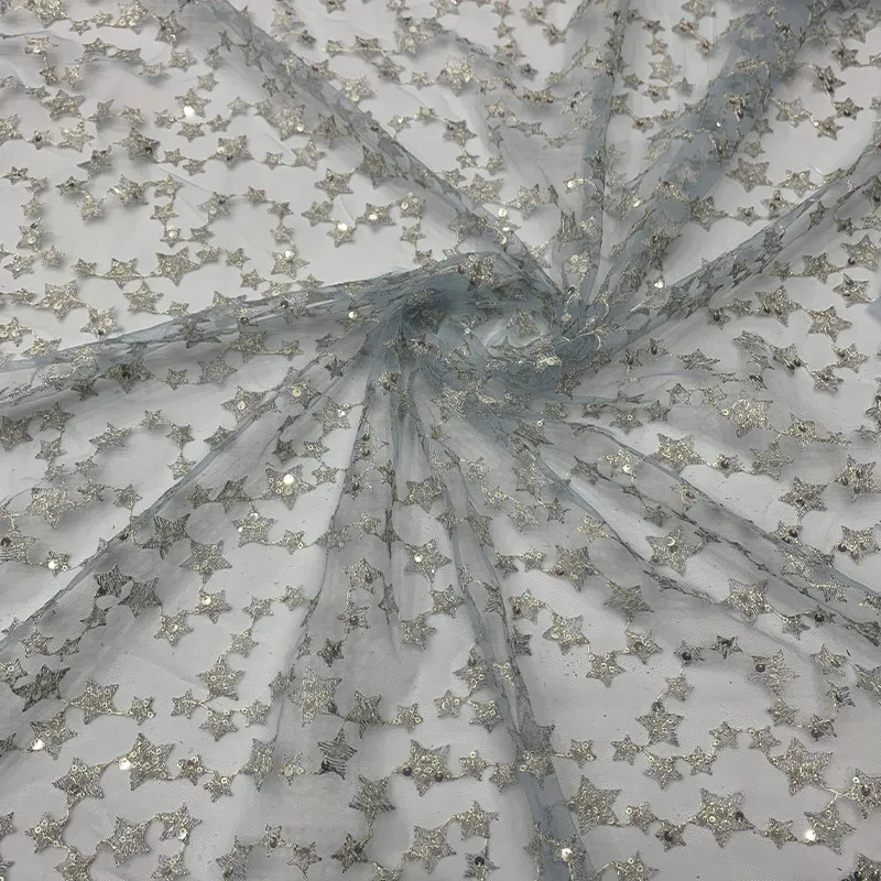 

Fashion Mesh Star Embroidery Bead Fabric for Childrens Clothing Dress Design Cloth Handmade Diy By The Yard Sewing Material