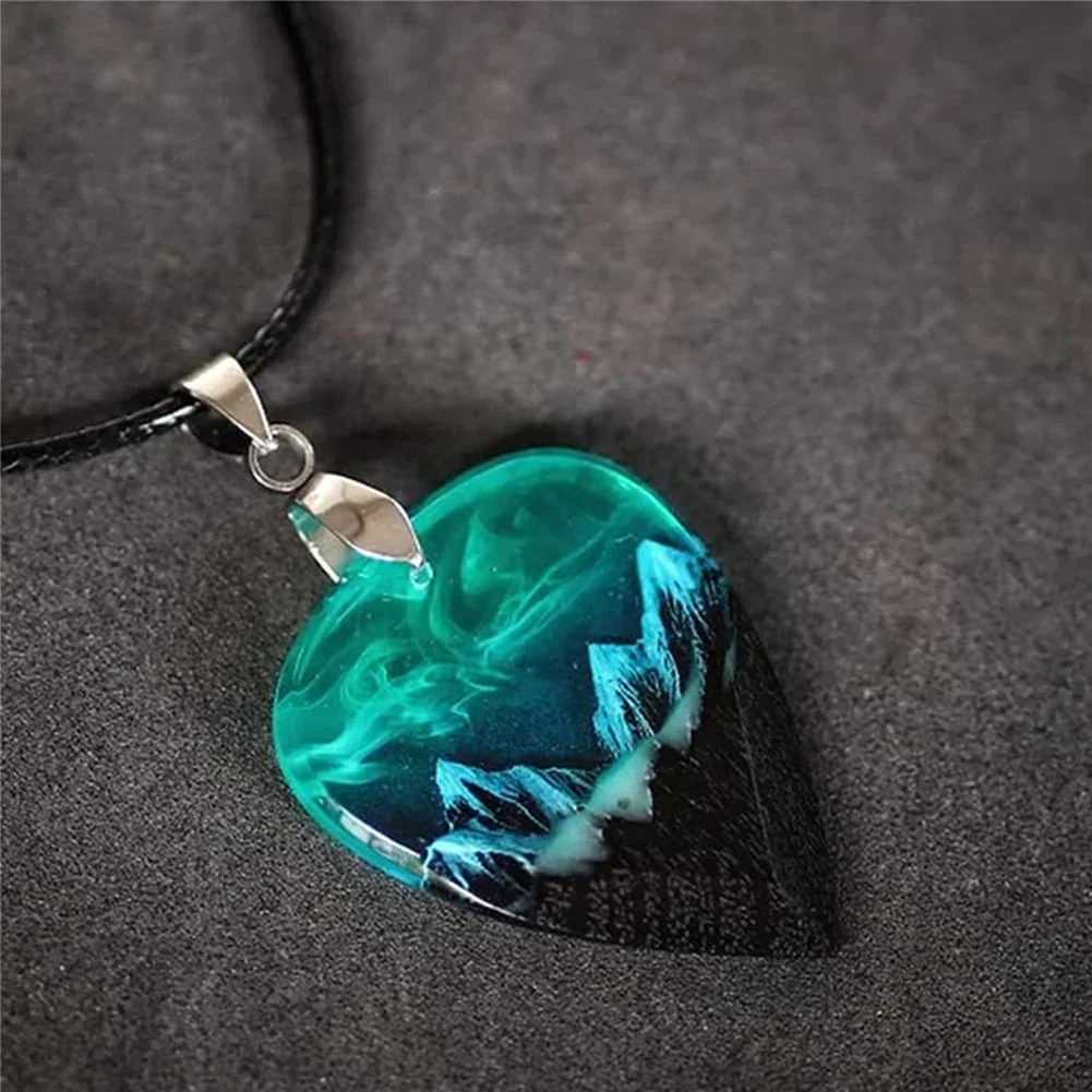 Creative Guitar Pick Replacement Northern Lights Necklace Pendant Jewelry Musician Gifts for Men Women Music Lover